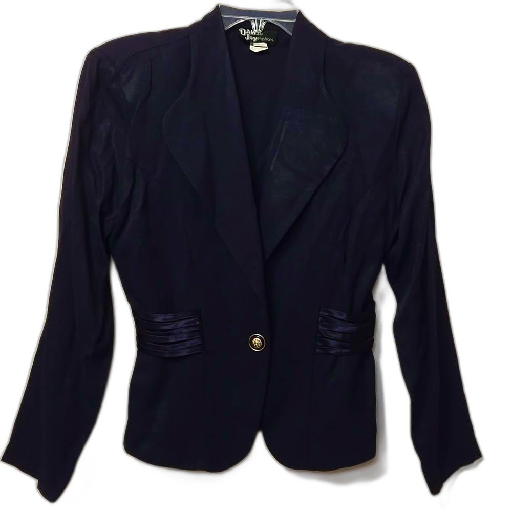 Dawn Joy Fashions Blazer With Front Insert Size 8 Vintage Womens Navy Blue
